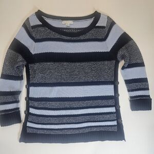 New York & Company‎ Sweater Womens XS Blue Colorblock Stripe Button Accent Comfy